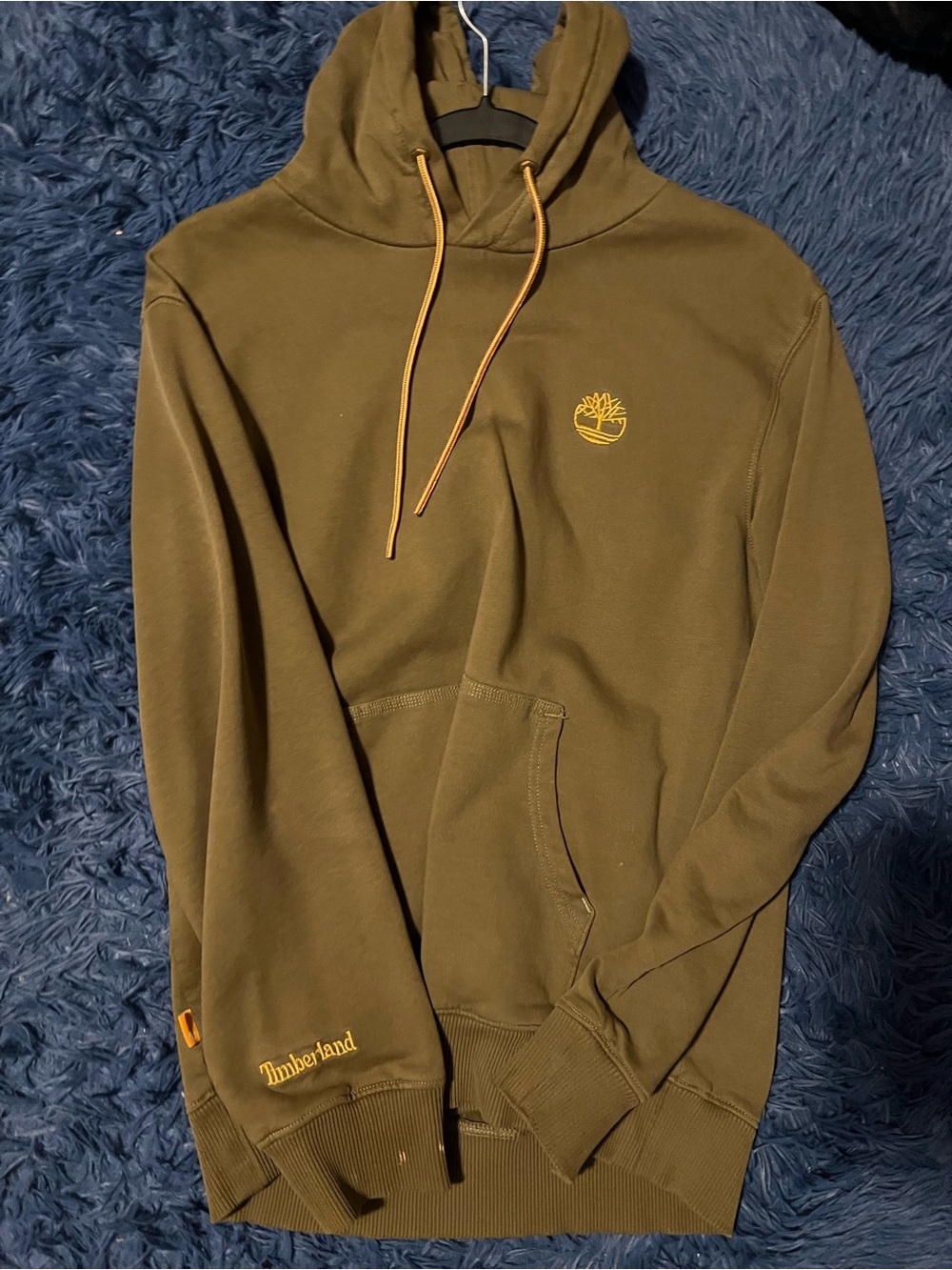 Timberland Olive Green Hoodie with Yellow Accent Logo
